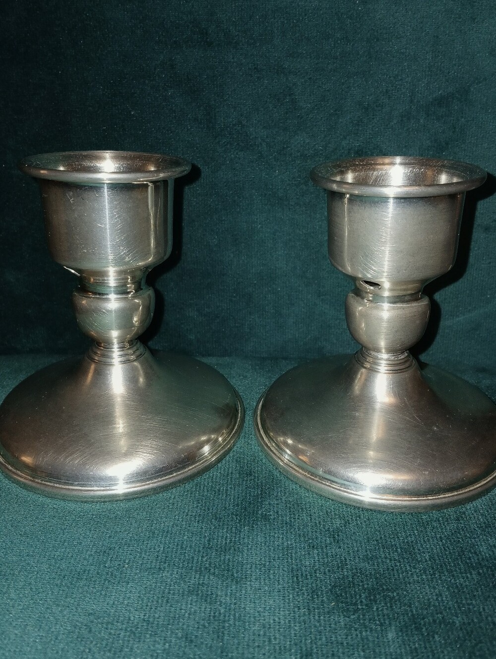 Vtg 1970s Revere Solid Pewter Console Candlestick Holders - Pristine Stamped Pai